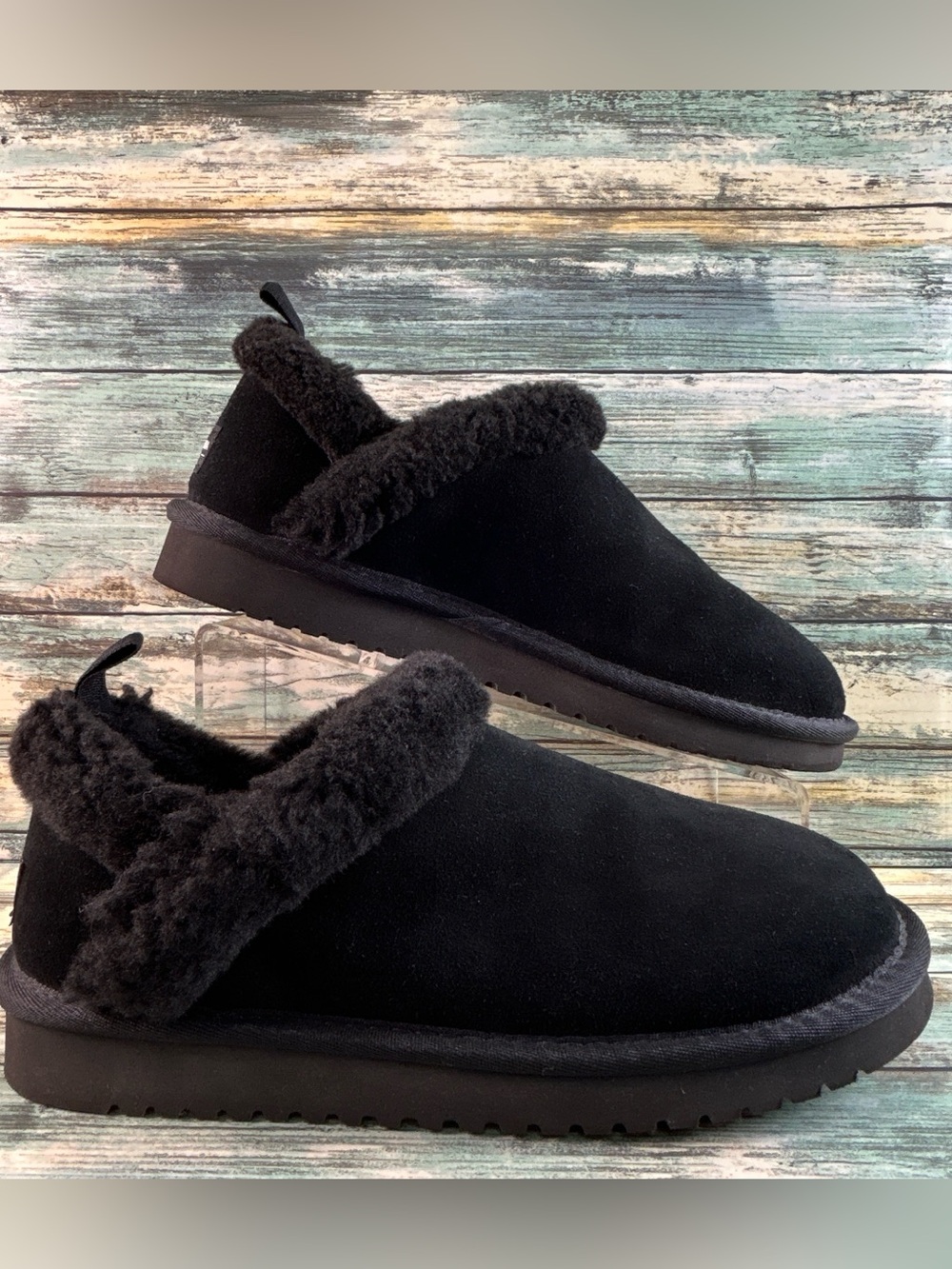 Koolaburra By Ugg Advay Ankle Boots Womens Size 9M Black Suede Slip On Faux Fur